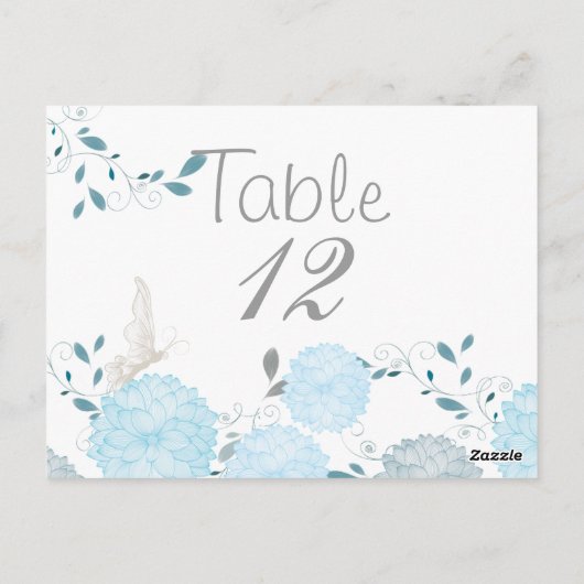 Postale Papillons et Chrysanthèmes Bleus Carte Table (Dos)