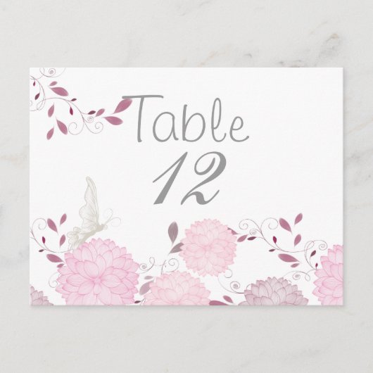 Postale Papillons et chrysanthèmes roses Carte Table (Devant)