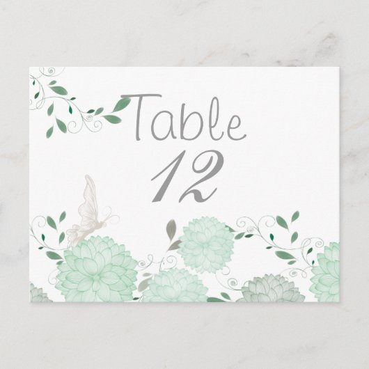 Postale Papillons et chrysanthèmes verts Carte de table (Devant)