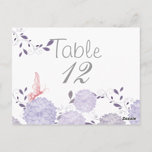 Postale Papillons et Lavender Chrysanthemum carte de table (Dos)