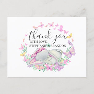 Postale Papillons rose éléphant Carte de remerciements