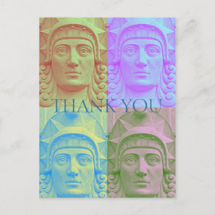 Postale Pastel Pop Art Déco Tête de Pierre Sculpture Carte