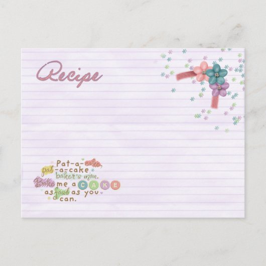 Postale pat une carte de recette de gâteau (Devant)