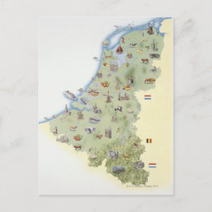 Postale Pays-Bas, carte montrant les caractéristiques dist