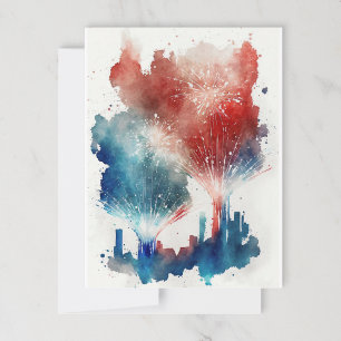 Postale Paysage urbain avec feu d'artifice sur carte posta