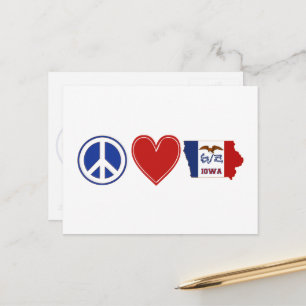 Postale Peace Love Iowa Carte Façonné Drapeau d'État Rouge