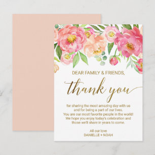 Postale Peach & Pink Peony Carte de remerciements de récep