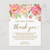 Postale Peach & Pink Peony Carte de remerciements de récep (Devant)