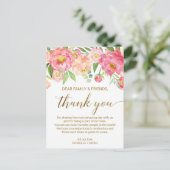 Postale Peach & Pink Peony Carte de remerciements de récep (Debout devant)