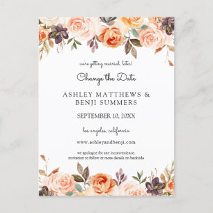Postale Peach rose vif Floral Changer la date 2 Carte post