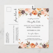Postale Peach rose vif Floral Changer la date 2 Carte post (Devant / Derrière)