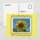 Postale Pensez à vous jolie carte de tournesol jaune (Devant / Derrière)