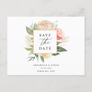 Postale Peony and Gold Flowers Enregistrer la date carte p
