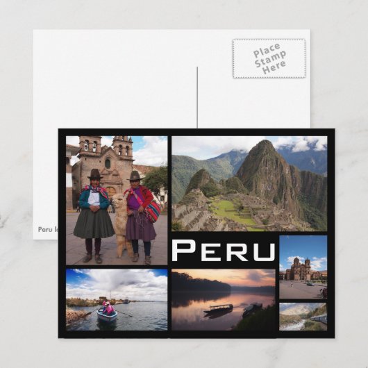 Postale Pérou collage d'image multiple noir texte carte po (Devant / Derrière)