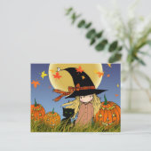 Postale Petite carte de Halloween de sorcière et chat (Debout devant)
