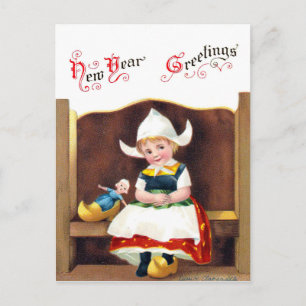 Postale Petite fille hollandaise carte de vœux de Noël vin