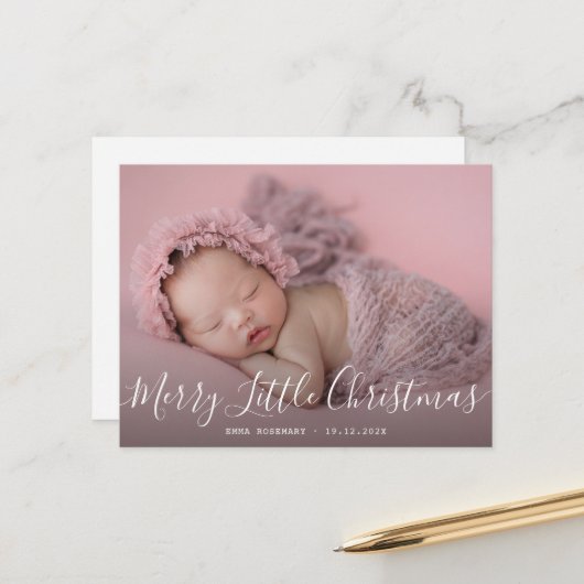 Postale PEU DE NOËL | carte faire-part de naissance bébé (Devant/Arrière en situation)