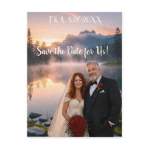 Photo de couple de mariage au bord d'un lac, carte