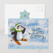 Postale Pingouin avec carte de ski (Devant / Derrière)