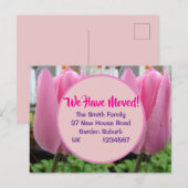 Postale Pink Tulip Nouvelle Adresse Carte Postale, Nous Dé (Devant / Derrière)