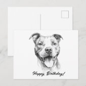 Postale Pitbull Draw noir et blanc carte d'anniversaire (Devant / Derrière)