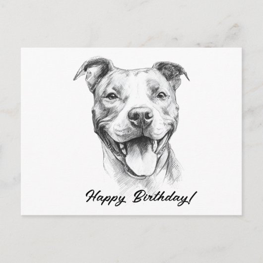 Postale Pitbull Draw noir et blanc carte d'anniversaire (Devant)