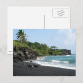 Postale Plage de sable noir volcanique sur la carte postal (Devant / Derrière)