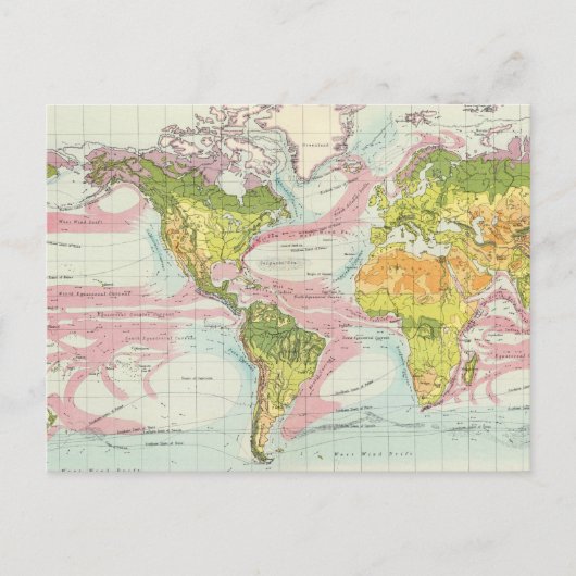 Postale Planète et courants océaniques Carte (Devant)
