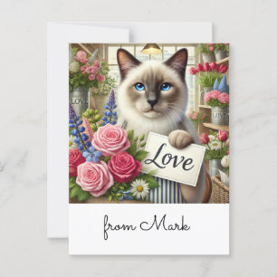 Postale Ploriste de chat avec carte Amour