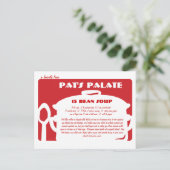 Postale Pot rouge et blanc de soupe à carte de recette à (Debout devant)