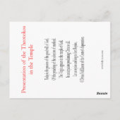 Postale Présentation de la carte de prière Theotokos (Dos)