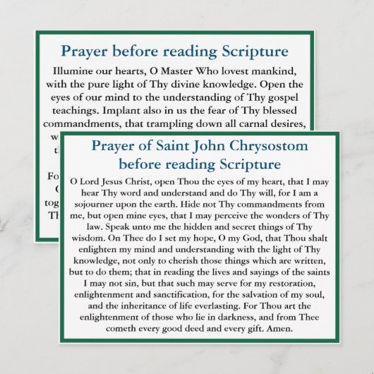 Postale Prière orthodoxe avant lecture de la carte d'écrit (Devant / Derrière)