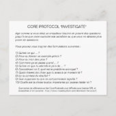 Postale Protocole Carte Core : Enquêter (Dos)