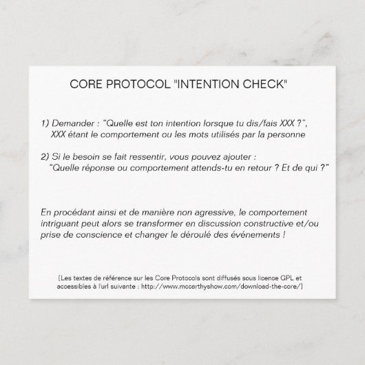 Postale Protocole Carte Core : Vérification de l'intention (Dos)