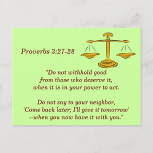 Postale Proverbes 3:27-28 Bible Verse carte mémoire