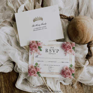 Postale Quinceañera Rose Couronne Anniversaire RSVP Carte