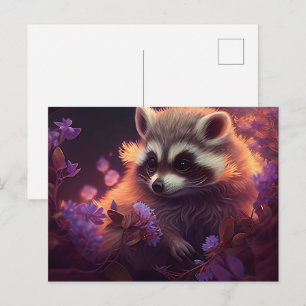 Postale Raccoon Mauve Briefkaart