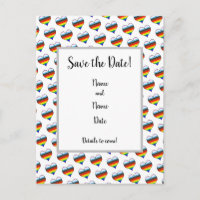 Rainbow Heart Motif Enregistrer la date Carte post