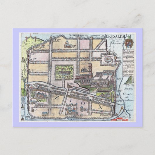 Postale Rare carte ancienne restaurée de Jérusalem (Devant)