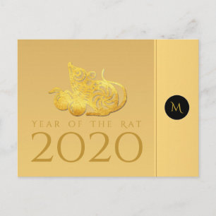 Postale Rat Année 2020 fruits Élégant Monogramme Carte pos