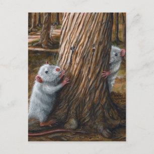 Postale Rats par vieux arbre cache et chercher carte posta