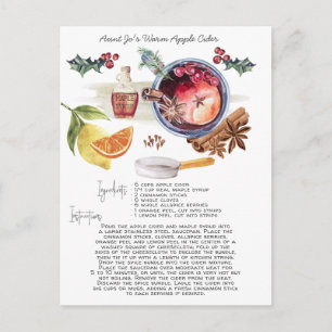 Postale Recette de cidre de pomme à l'aquarelle Carte de