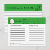 Postale Recette Retro Carte Chef Vert Outils de cuisine (Devant / Derrière)
