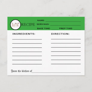 Postale Recette Retro Carte Chef Vert Outils de cuisine