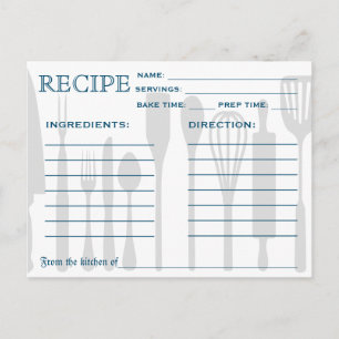Postale Recette Rétro Outils de cuisine de la carte