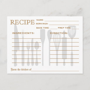 Postale Recette Rétro Outils de cuisine de la carte