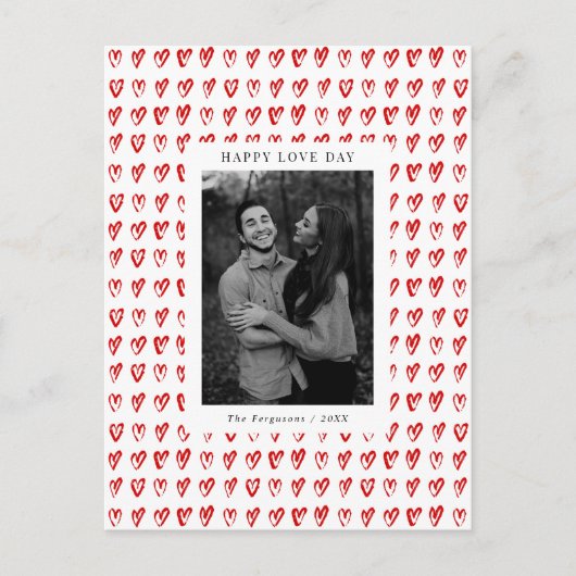 Postale Red Hand Drawn Hearts Saint Valentin Carte photo (Devant)