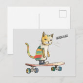 Postale Regarde Meowt ! Funky Cool Cat Skateboard Carte po (Devant / Derrière)