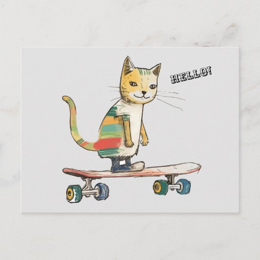 Postale Regarde Meowt ! Funky Cool Cat Skateboard Carte po (Devant)