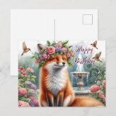 Postale Renard mignon avec couronne florale Carte d'annive (Devant / Derrière)